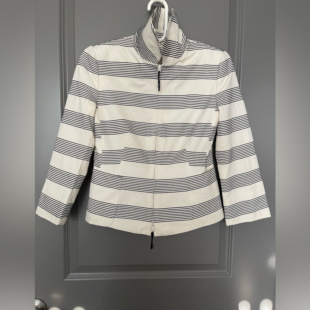 Akris Punto Black and White Striped Utility Jacket